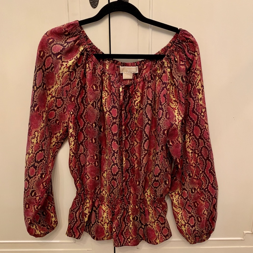 Michael Kors snakeskin silk peplum top
